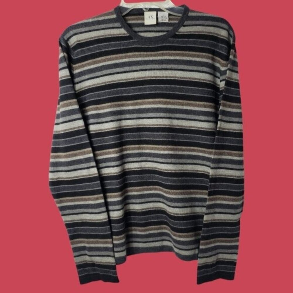 AX Armani Exchange Vtg  Mens Striped Merino Wool Sweater multicolor Large